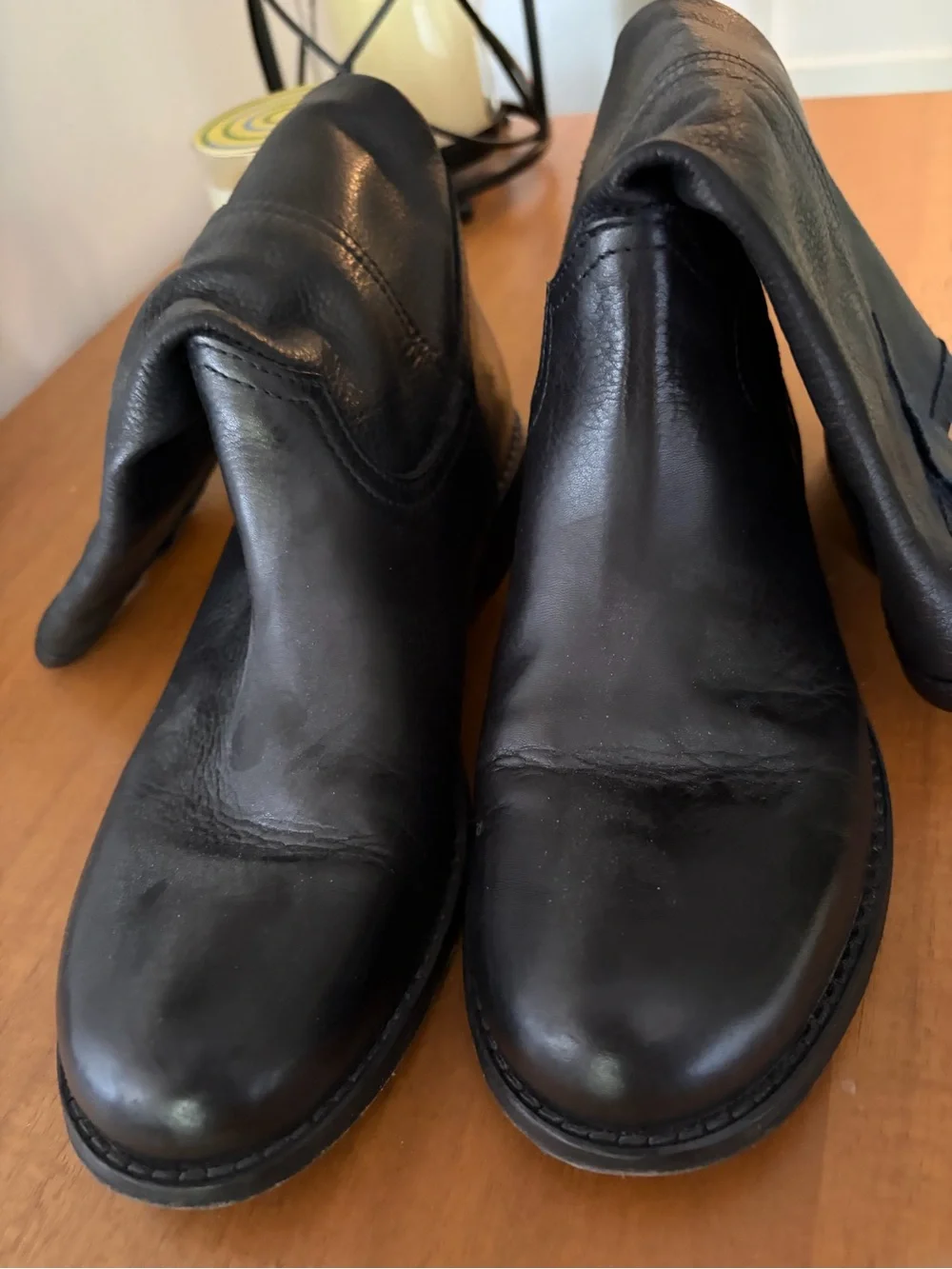 Garnet Hill Black Leather Mid-Calf Pull-On Boots